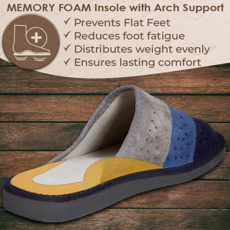FOOTHUGS Men's Natural Leather Mule Slippers with Health Insole and Arch Support | Nature - Stormy Sky