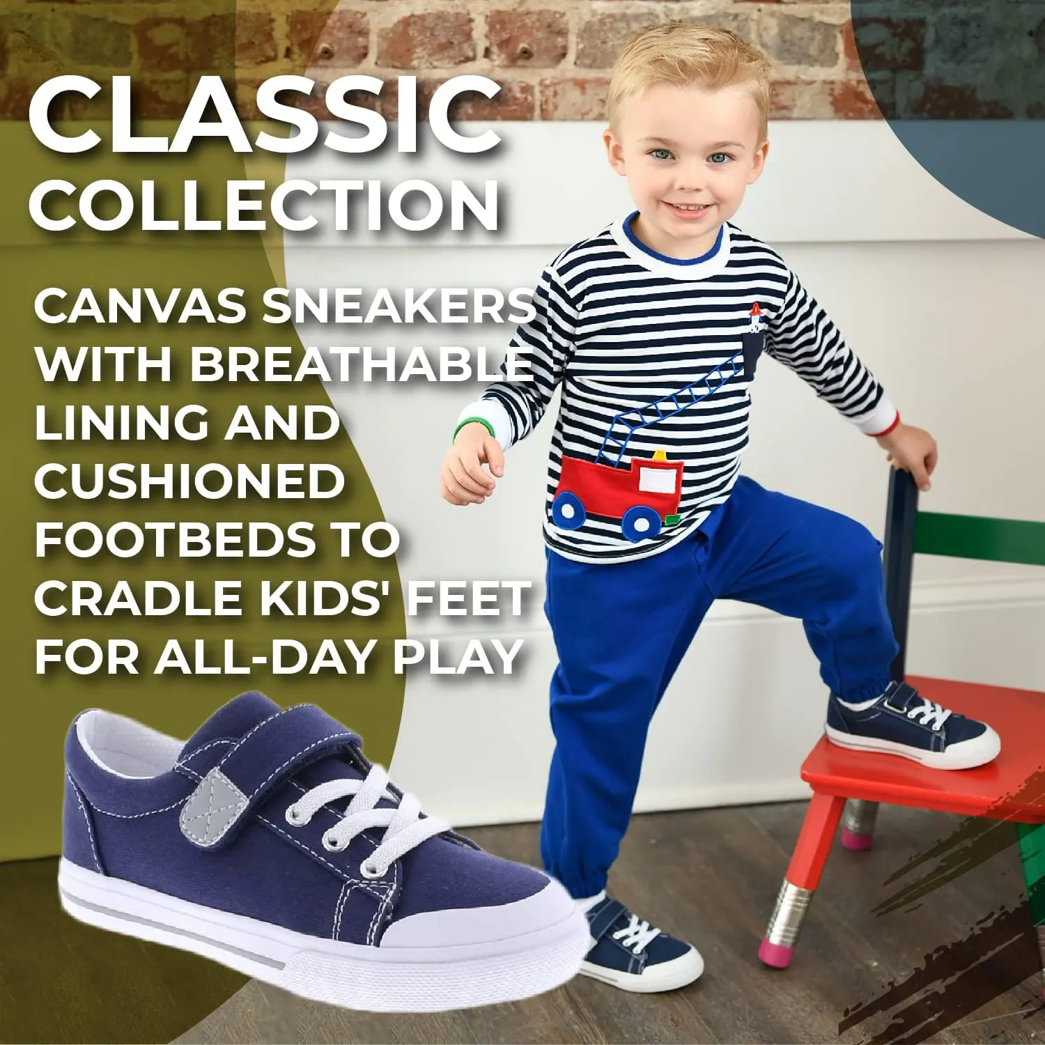 FOOTMATES Jordan Strap Canvas Flats Boys and Girls Shoes - Tennis Sneakers w/Wide Toe Box, Custom-Fit Insoles, Vulcanized Outsoles - for Infants, Toddlers, Little Kids, Ages 0-8