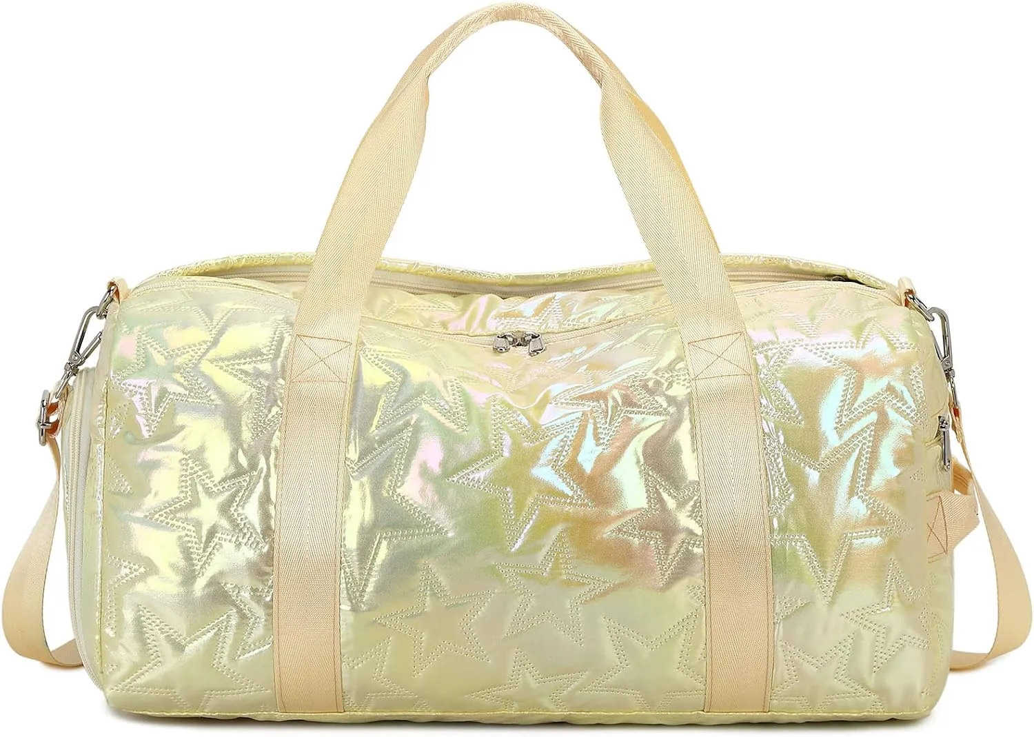 Forestfish Dance Bag For Girls, Small Gym Bag With Shoes Compartment Weekender Overnight Bag For Travel Lightweight Waterproof, Gold