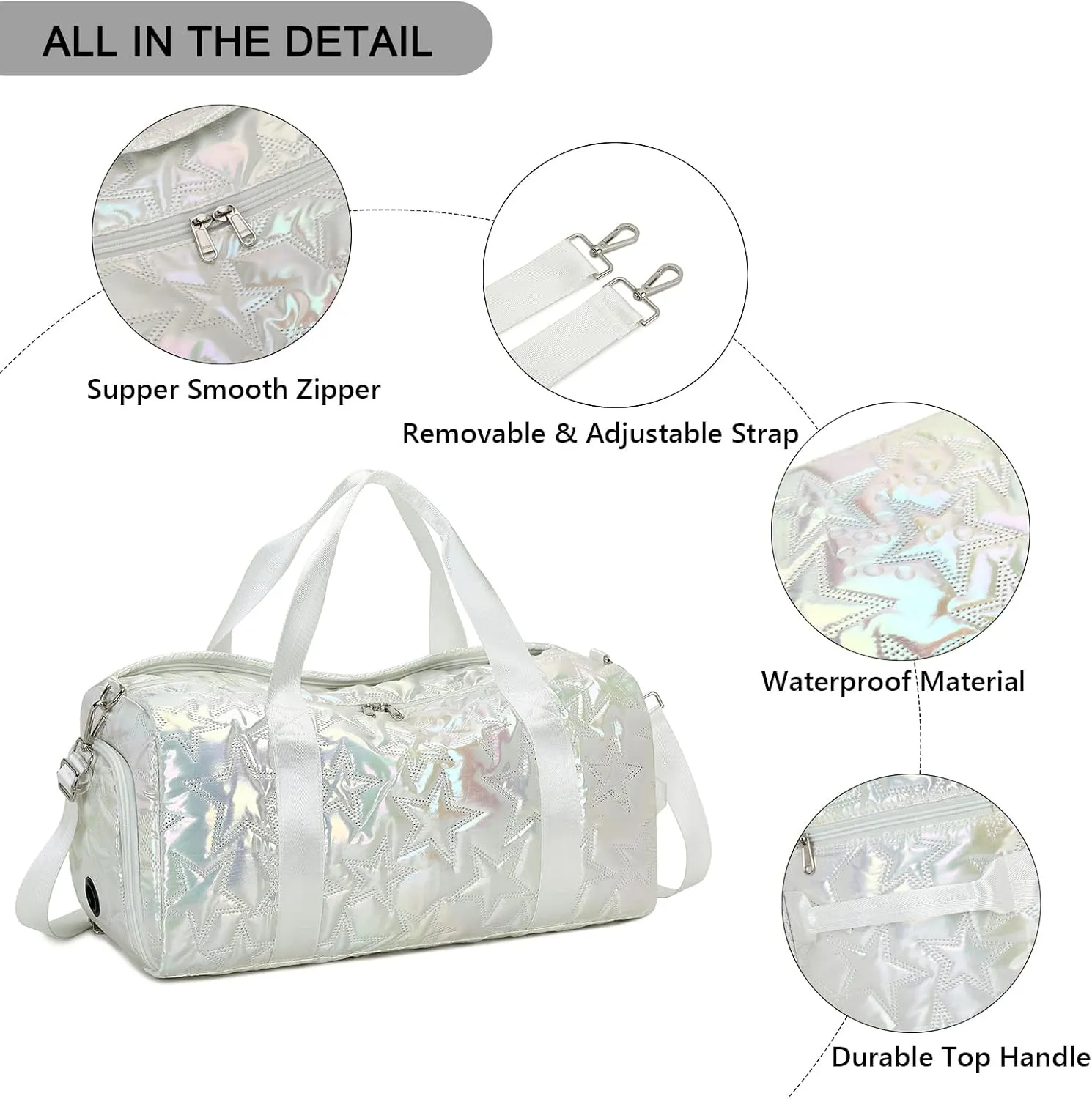 Forestfish Dance Bag For Girls, Small Gym Bag With Shoes Compartment Weekender Overnight Bag For Travel Lightweight Waterproof, Gold