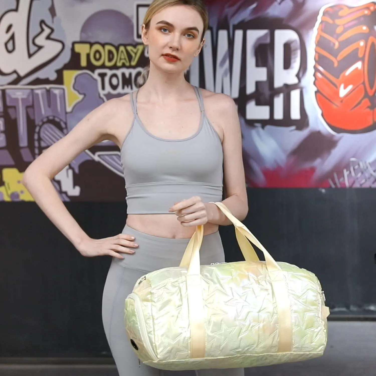 Forestfish Dance Bag For Girls, Small Gym Bag With Shoes Compartment Weekender Overnight Bag For Travel Lightweight Waterproof, Gold