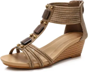 FRALOSHA Wedge Sandals for Women Open Toe Casual Summer Roman High Heel Breathable Beach Sandals