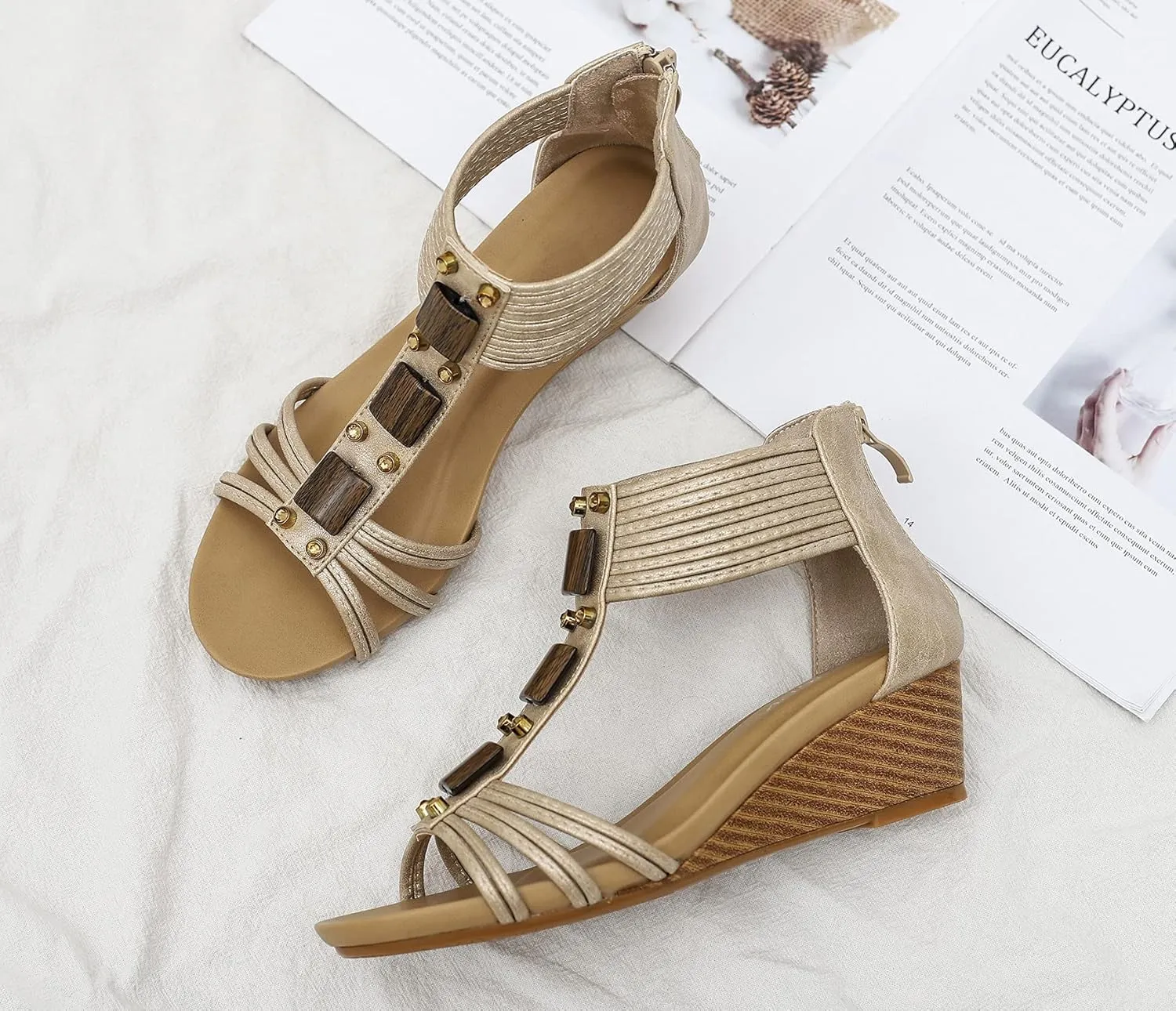 FRALOSHA Wedge Sandals for Women Open Toe Casual Summer Roman High Heel Breathable Beach Sandals
