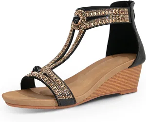 FRALOSHA Wedge Sandals for Women Open Toe Casual Summer Roman High Heel Breathable Beach Sandals