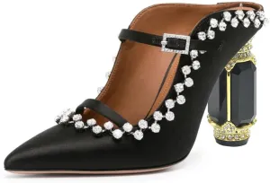 FSJ Women Pointed Toe Mules Chunky High Heels Sandals Pumps Slip On Two Strap Chic Crystal Block Heels Backless Casual Dressy Shoes Size 4-16 US