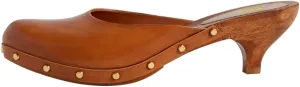 FSJ Women Retro Round Closed Toe Mules Wooden Kitten Heel Trendy Studded Slide Sandals Vintage Dressy Pumps Shoes Size 4-16 US