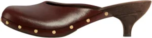FSJ Women Retro Round Closed Toe Mules Wooden Kitten Heel Trendy Studded Slide Sandals Vintage Dressy Pumps Shoes Size 4-16 US