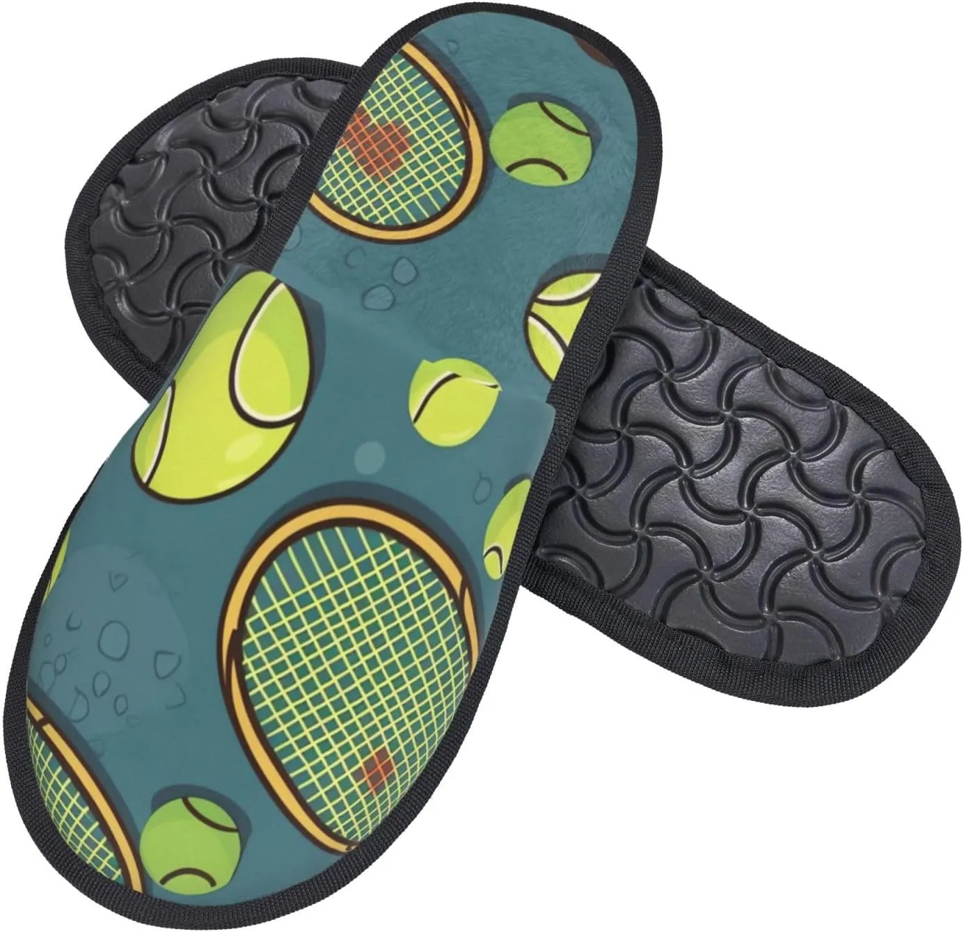 Funny Tennis Racquets and Tennis Balls Women's Fuzzy Slippers Slip-on Slipper Soft Comfy Bedroom Slippers Non-slip House Shoes
