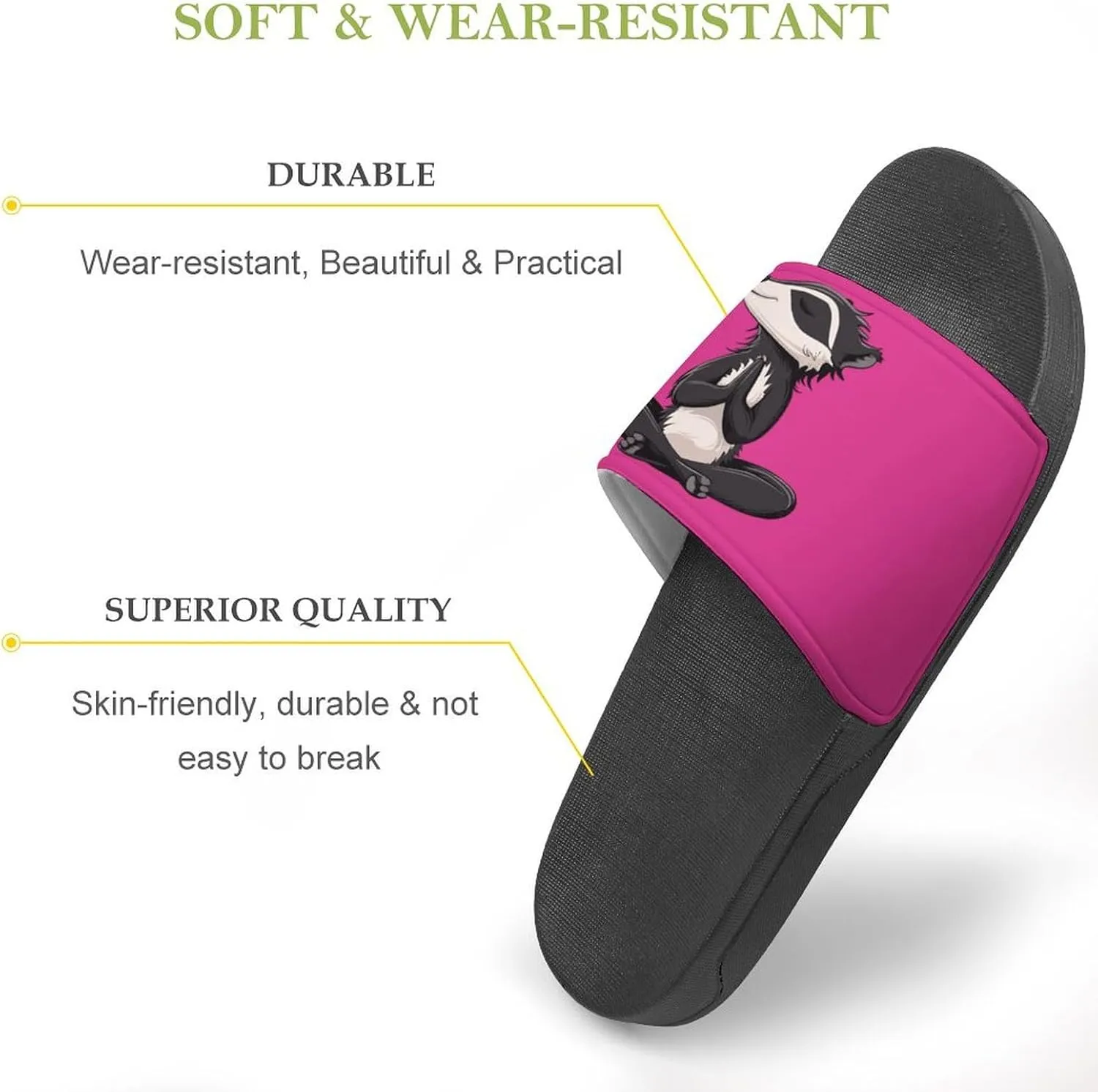 Funny Yoga Honey Badger Women's House Sandals Non Slide Bathroom Beach Slippers for Men