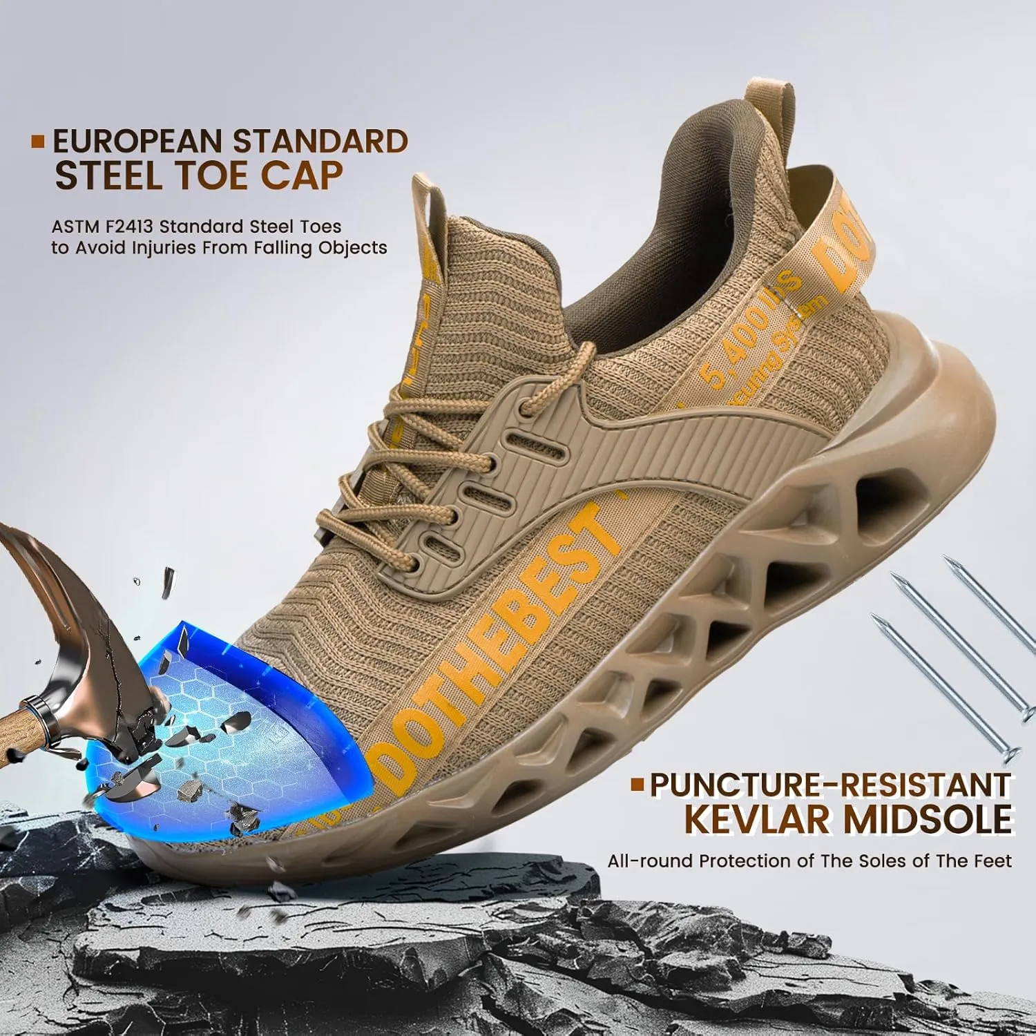 Furuian Steel Toe Sneakers for Men Women Lightweight Safety Shoes Comfortable Puncture Proof Slip On Indestructible Work Shoes