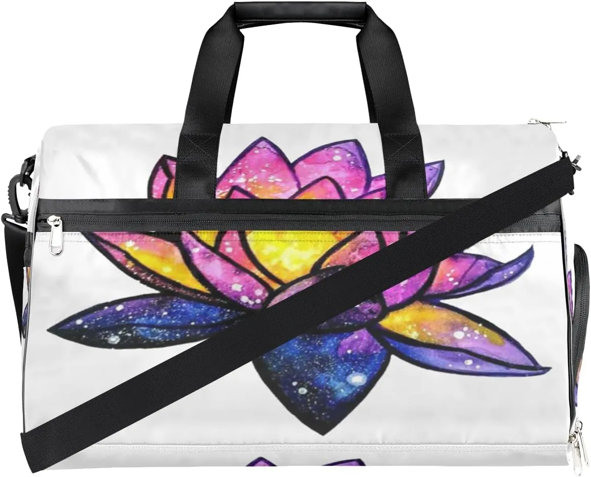 Galaxy Lotus Flowers Gym Bag with Shoe Compartment Waterproof Sports Bag with Shoe Compartment Lightweight Gym Bag with Wet Compartment Gym Accessories for Men