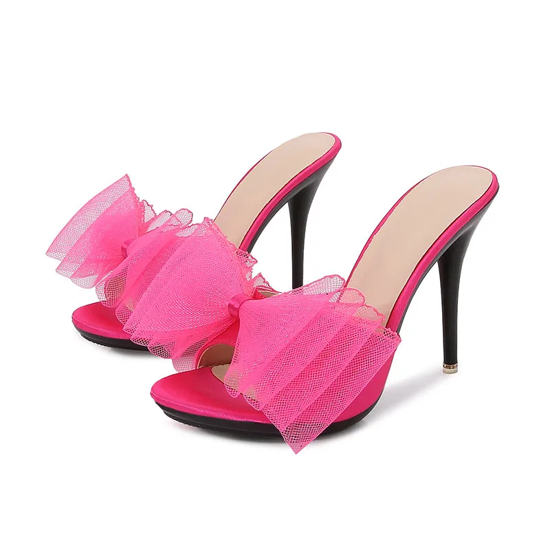 Gauze Bow 4" Mule Sandals
