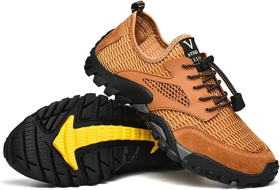 GEXECEUSS Hiking Shoes Men Lightweight Outdoor Wading Breathable Sneakers Low-Top Anti Slip Shock Absorption Camping Walking Shoes