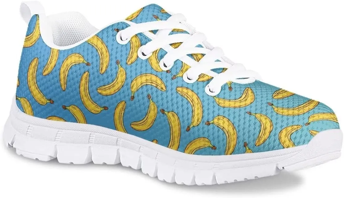 Girls Boys Cute Tennis Shoes Lightweight Soft Sport Sneakers Lace Up Lemon Butterfly Print Kids Running Shoes