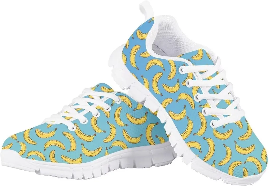 Girls Boys Cute Tennis Shoes Lightweight Soft Sport Sneakers Lace Up Lemon Butterfly Print Kids Running Shoes
