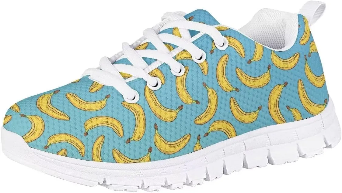Girls Boys Cute Tennis Shoes Lightweight Soft Sport Sneakers Lace Up Lemon Butterfly Print Kids Running Shoes