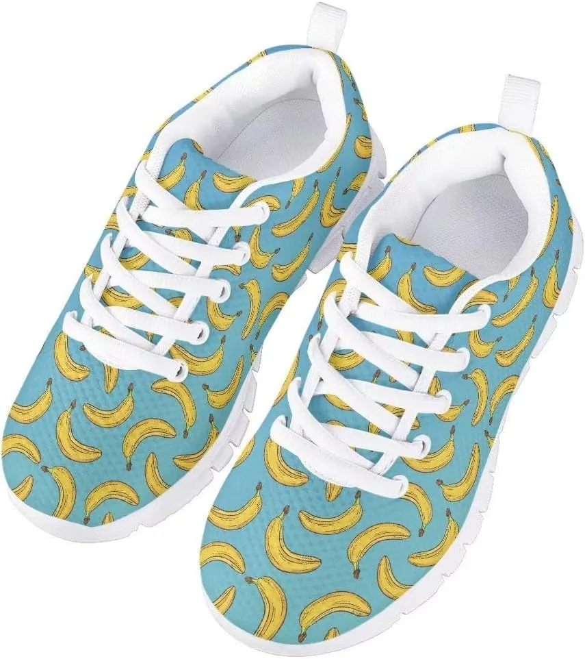 Girls Boys Cute Tennis Shoes Lightweight Soft Sport Sneakers Lace Up Lemon Butterfly Print Kids Running Shoes