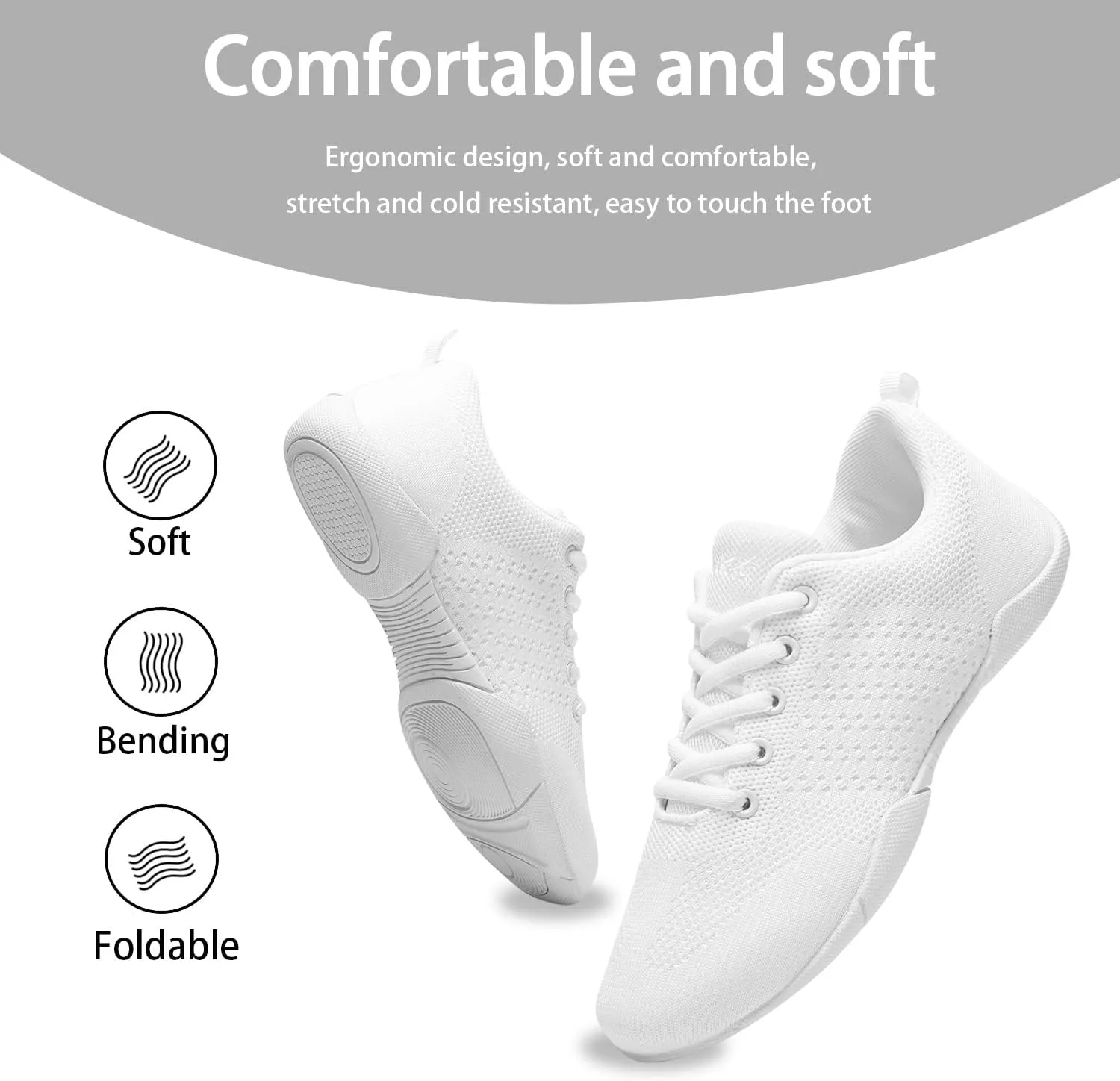 Girls Cheer Shoes White Youth Cheerleading Shoes Dance Athletic Training Breathable Dancing Lightweight Competition Comfortable Sport Sneakers