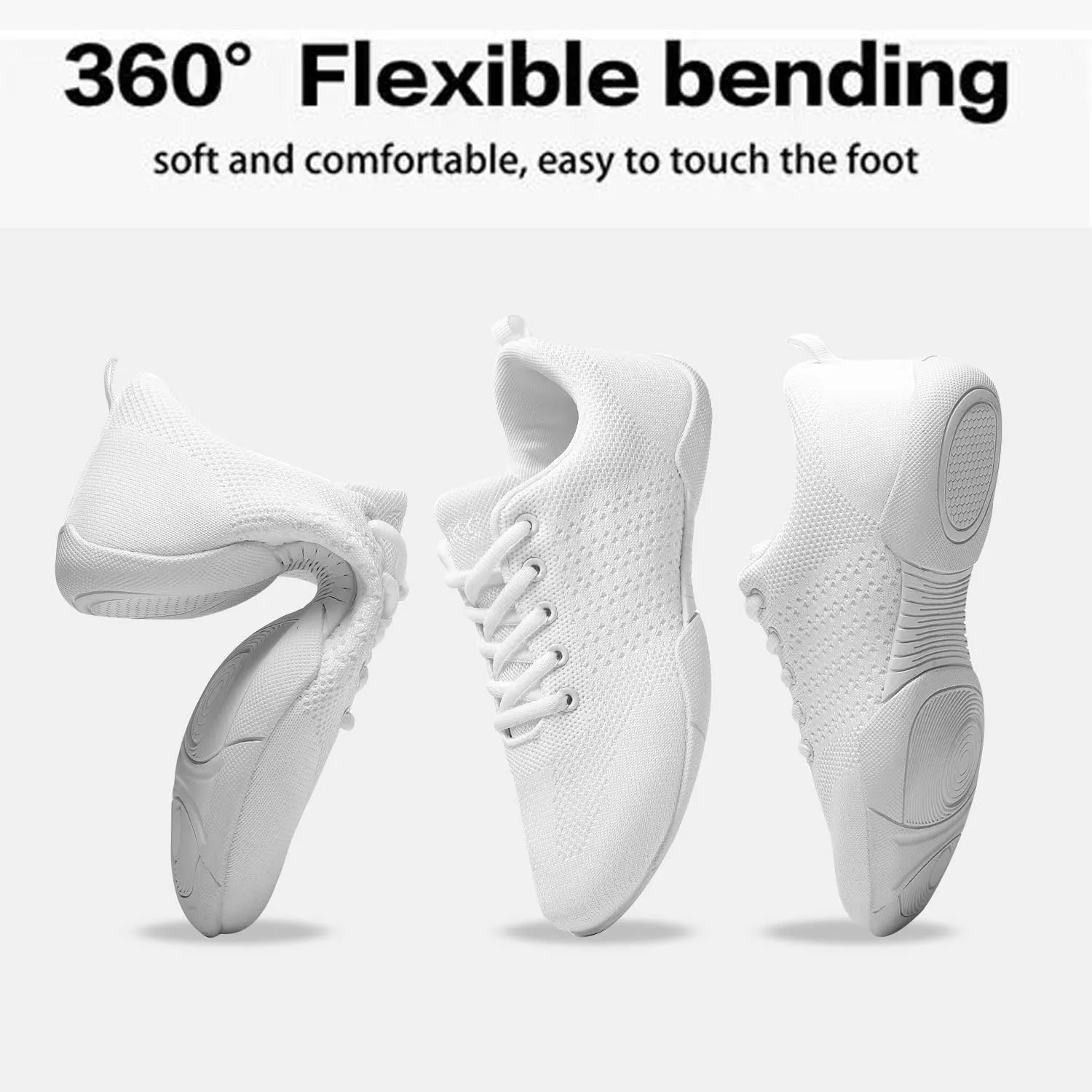 Girls Cheer Shoes White Youth Cheerleading Shoes Dance Athletic Training Breathable Dancing Lightweight Competition Comfortable Sport Sneakers