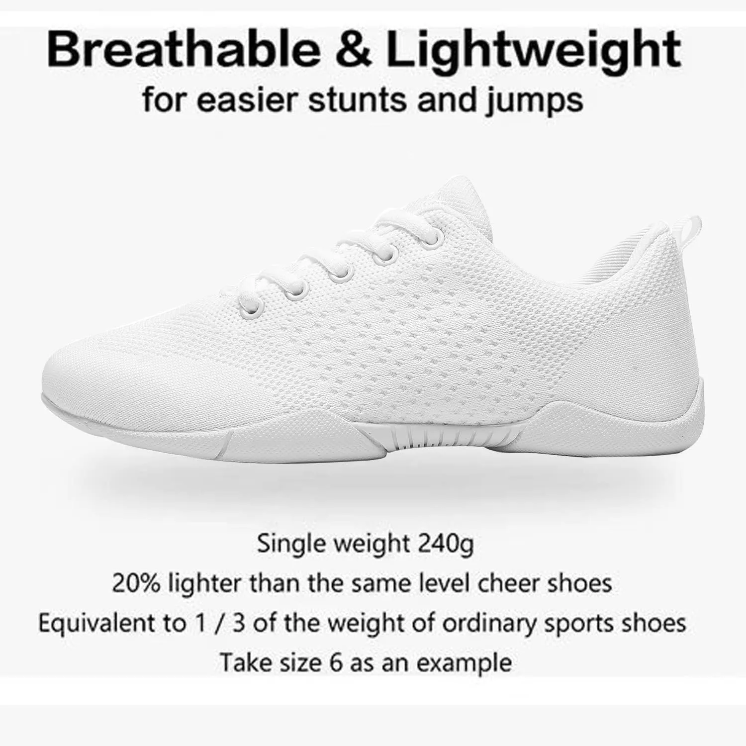 Girls Cheer Shoes White Youth Cheerleading Shoes Dance Athletic Training Breathable Dancing Lightweight Competition Comfortable Sport Sneakers