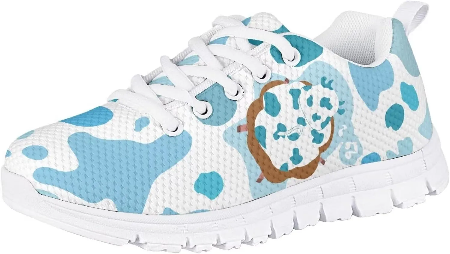 Girls Cute Tennis Shoes Cow Sunflower Leopard Print Casual Kids Sneakrs Lightweight Lace Up Soft School Athletic Running Shoes