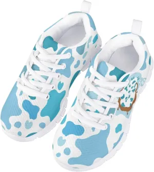 Girls Cute Tennis Shoes Cow Sunflower Leopard Print Casual Kids Sneakrs Lightweight Lace Up Soft School Athletic Running Shoes