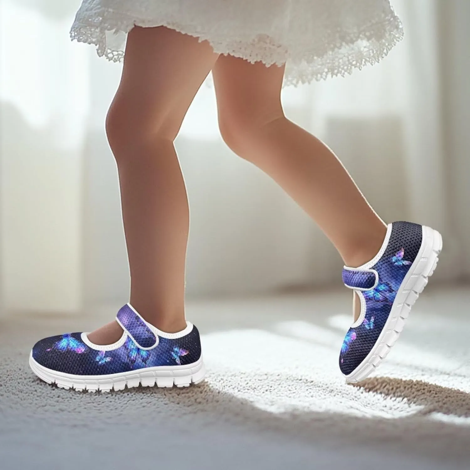Girls Single Buckle Sneaker,Mary Jane Flats Shoes for Kids,Lightweight Walking Sneaker with White Sole Size 11-15
