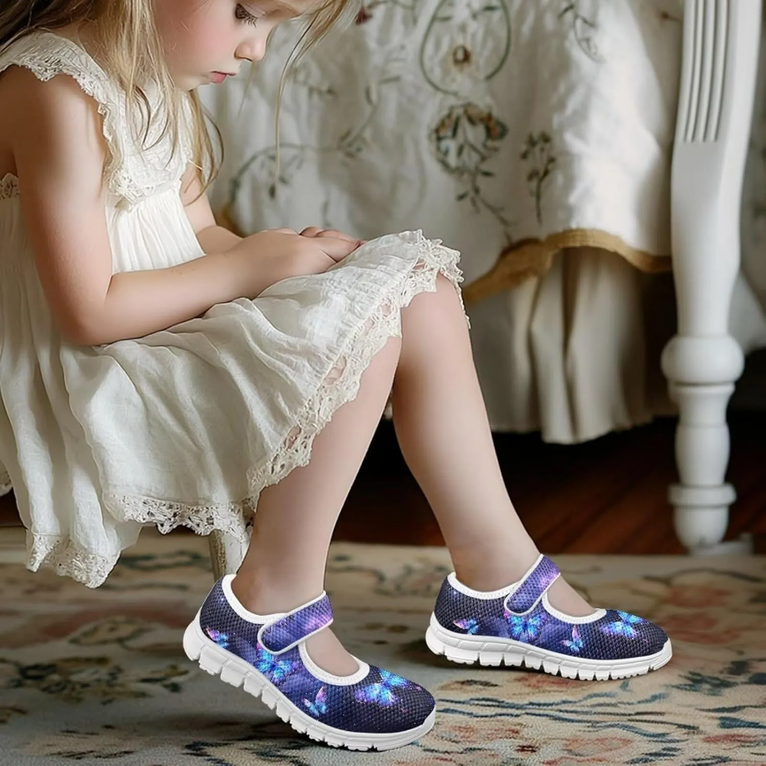 Girls Single Buckle Sneaker,Mary Jane Flats Shoes for Kids,Lightweight Walking Sneaker with White Sole Size 11-15