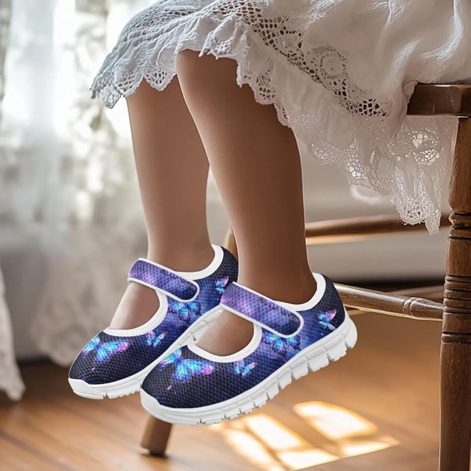Girls Single Buckle Sneaker,Mary Jane Flats Shoes for Kids,Lightweight Walking Sneaker with White Sole Size 11-15