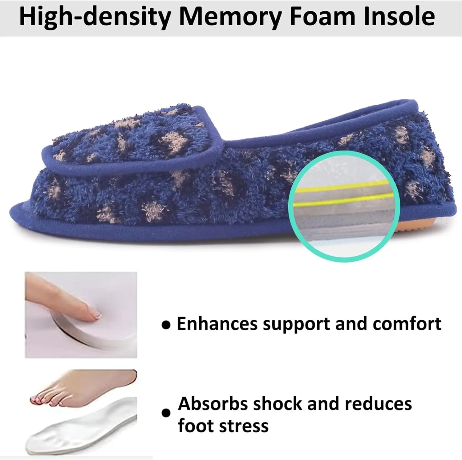 Git-up Diabetic Slippers for Women Memory Foam Arthritis Edema Adjustable Open Toe Swollen Feet Slippers Bedroom House Indoor Outdoor Shoes with Rubber Sole