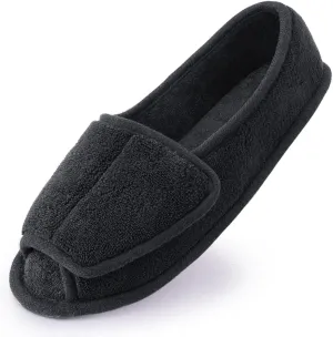 Git-up Diabetic Slippers for Women Memory Foam Arthritis Edema Adjustable Open Toe Swollen Feet Slippers Bedroom House Indoor Outdoor Shoes with Rubber Sole