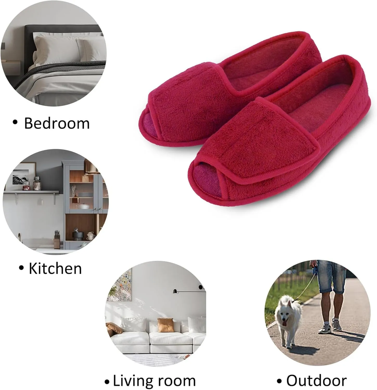 Git-up Diabetic Slippers for Women Memory Foam Arthritis Edema Adjustable Open Toe Swollen Feet Slippers Bedroom House Indoor Outdoor Shoes with Rubber Sole