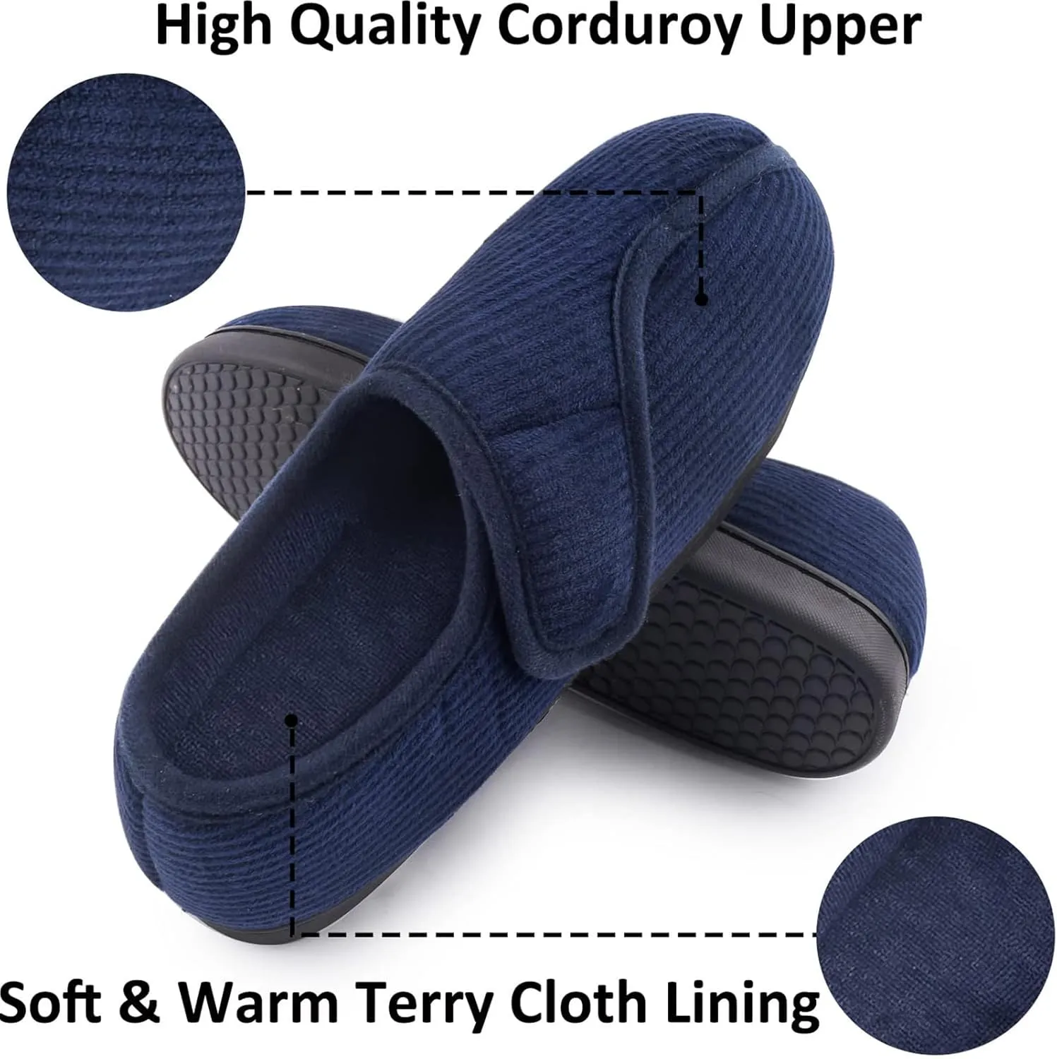 Git-up Diabetic Slippers Shoes for Men Arthritis Edema Adjustable Closure Toe Swollen Feet Slippers Memory Foam Comfy Bedroom House Indoor Outdoor Shoes…