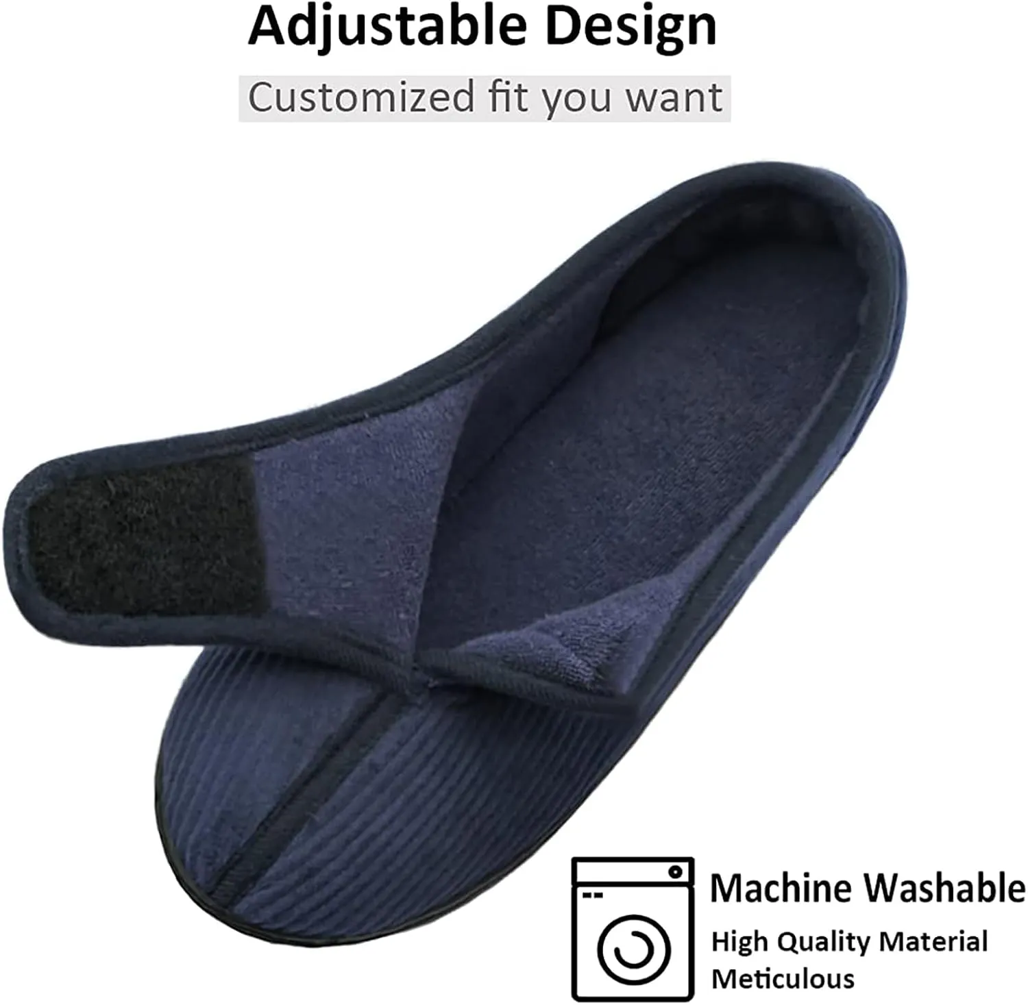 Git-up Diabetic Slippers Shoes for Men Arthritis Edema Adjustable Closure Toe Swollen Feet Slippers Memory Foam Comfy Bedroom House Indoor Outdoor Shoes…