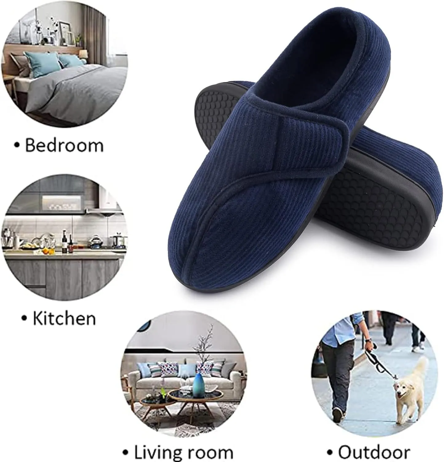 Git-up Diabetic Slippers Shoes for Men Arthritis Edema Adjustable Closure Toe Swollen Feet Slippers Memory Foam Comfy Bedroom House Indoor Outdoor Shoes…