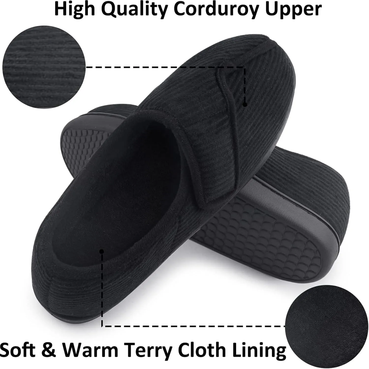 Git-up Diabetic Slippers Shoes for Men Arthritis Edema Adjustable Closure Toe Swollen Feet Slippers Memory Foam Comfy Bedroom House Indoor Outdoor Shoes…