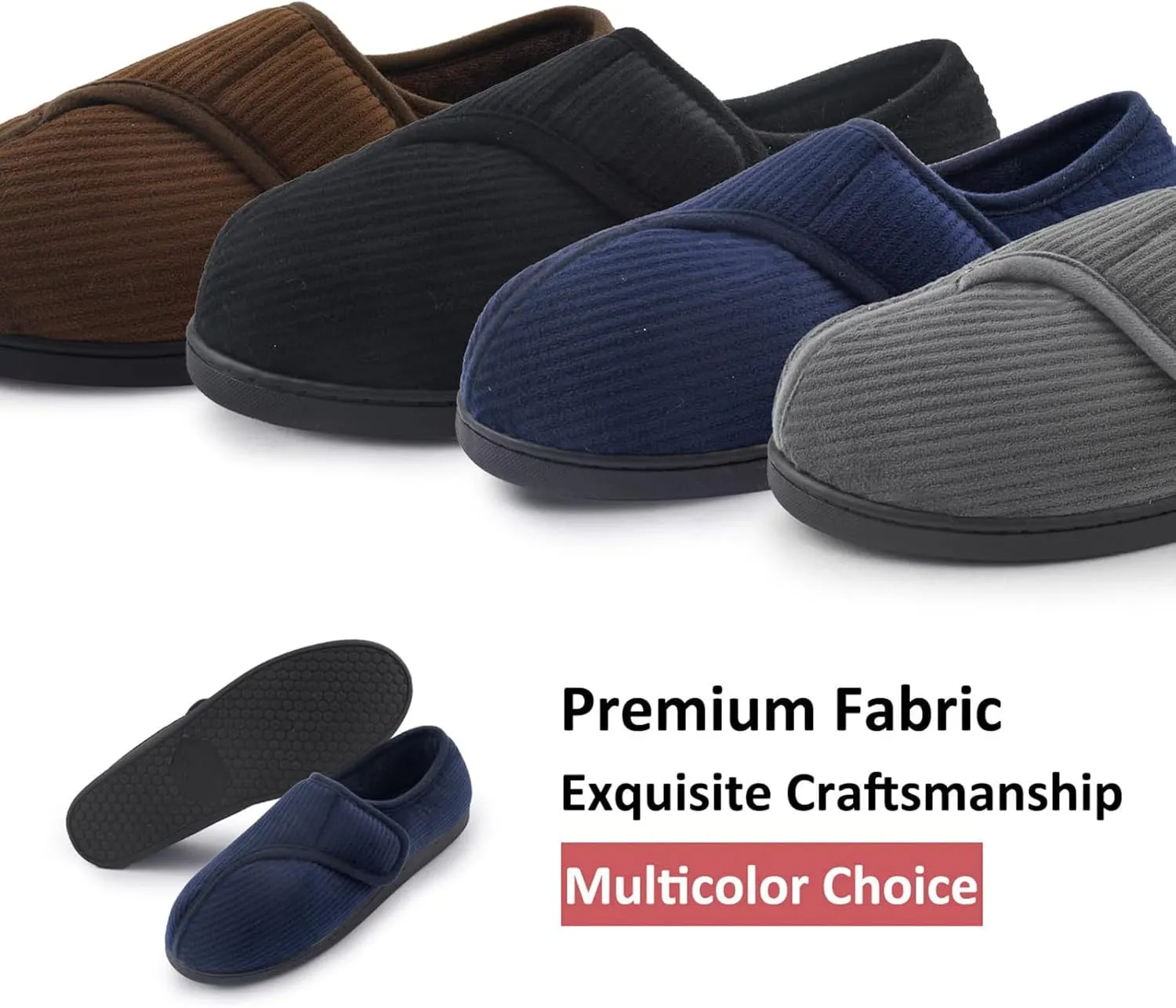 Git-up Diabetic Slippers Shoes for Men Arthritis Edema Adjustable Closure Toe Swollen Feet Slippers Memory Foam Comfy Bedroom House Indoor Outdoor Shoes…
