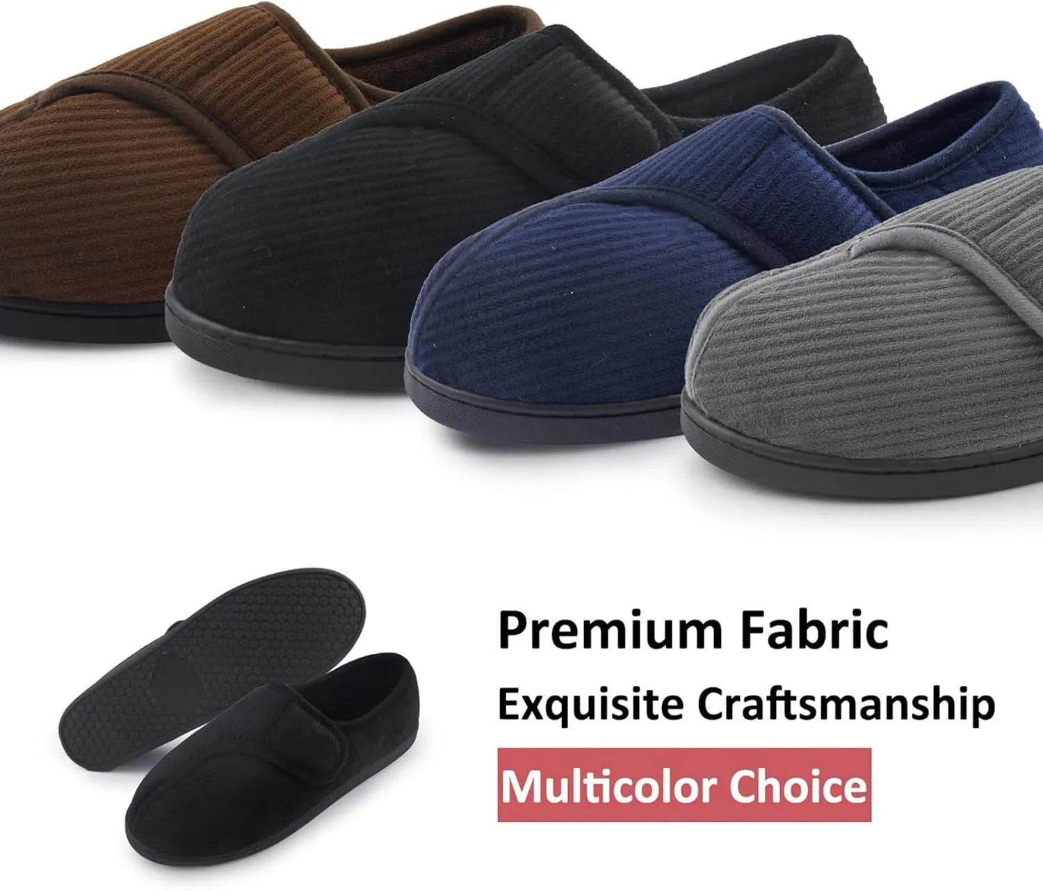 Git-up Diabetic Slippers Shoes for Men Arthritis Edema Adjustable Closure Toe Swollen Feet Slippers Memory Foam Comfy Bedroom House Indoor Outdoor Shoes…