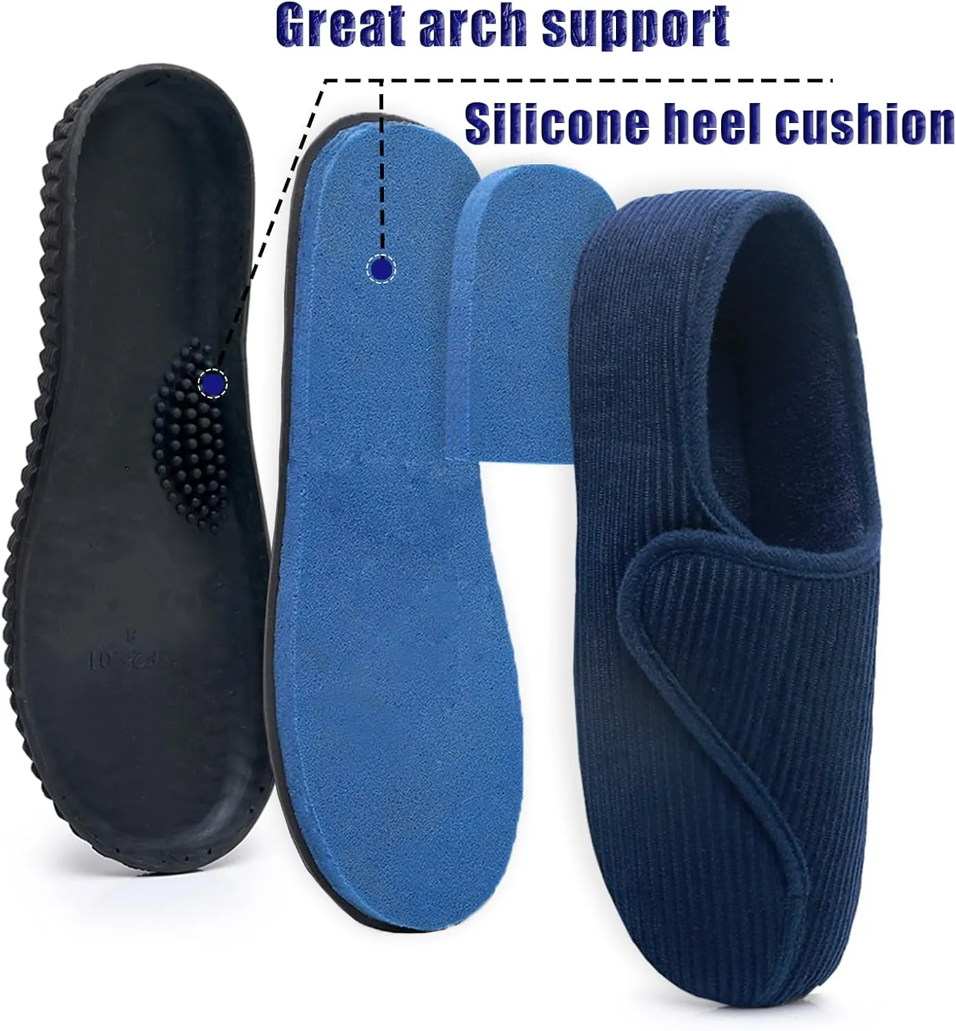 Git-up Men Memory Foam Diabetic Slippers Adjustable Arthritis Edema Swollen Feet Wide House Shoes Comfy Soft Non-Slip Plus Size Indoor Outdoor Slipper