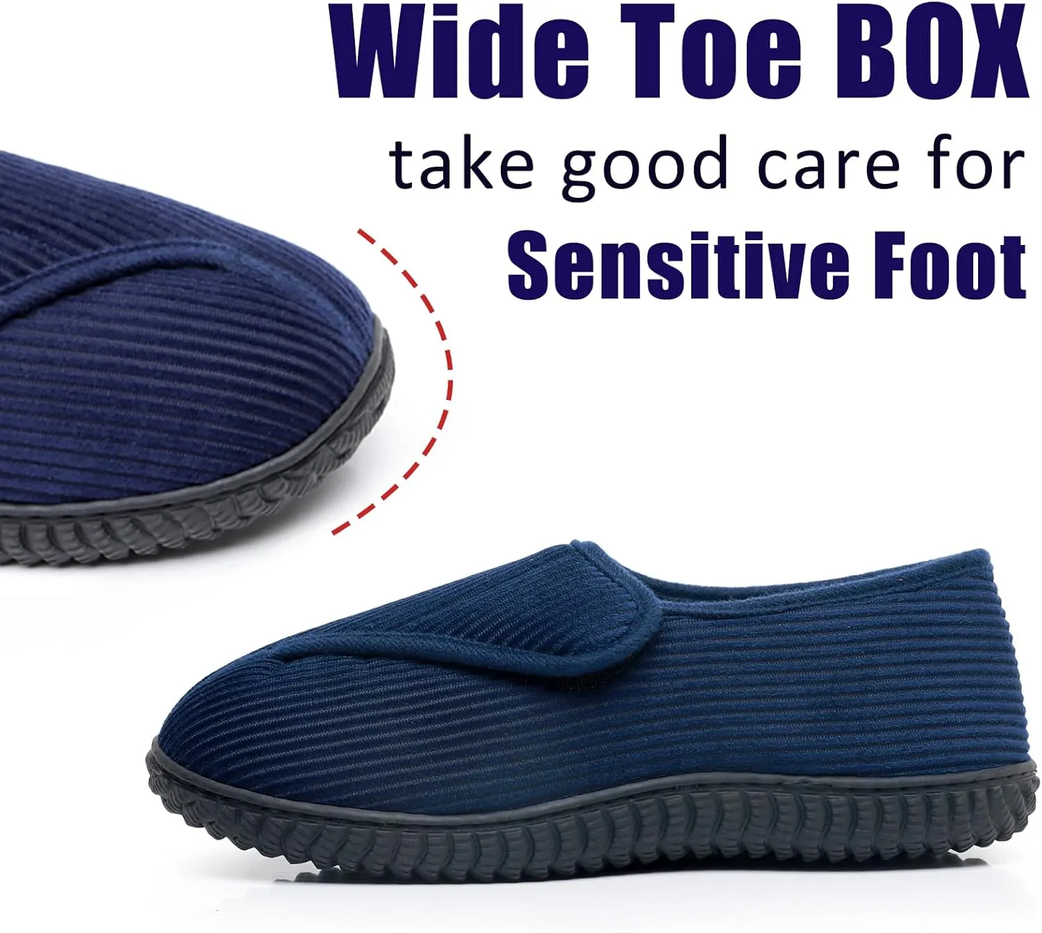 Git-up Men Memory Foam Diabetic Slippers Adjustable Arthritis Edema Swollen Feet Wide House Shoes Comfy Soft Non-Slip Plus Size Indoor Outdoor Slipper