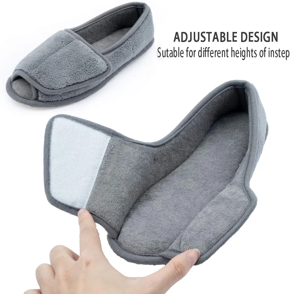 Git-up Women Diabetic Slippers/W Arthritis Edema Adjustable Closure Memory Foam House Shoes Open Toe Extra Wide