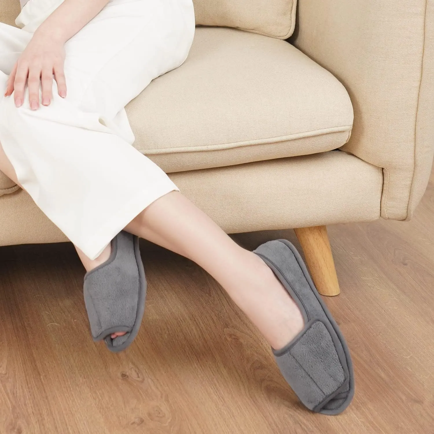 Git-up Women Diabetic Slippers/W Arthritis Edema Adjustable Closure Memory Foam House Shoes Open Toe Extra Wide