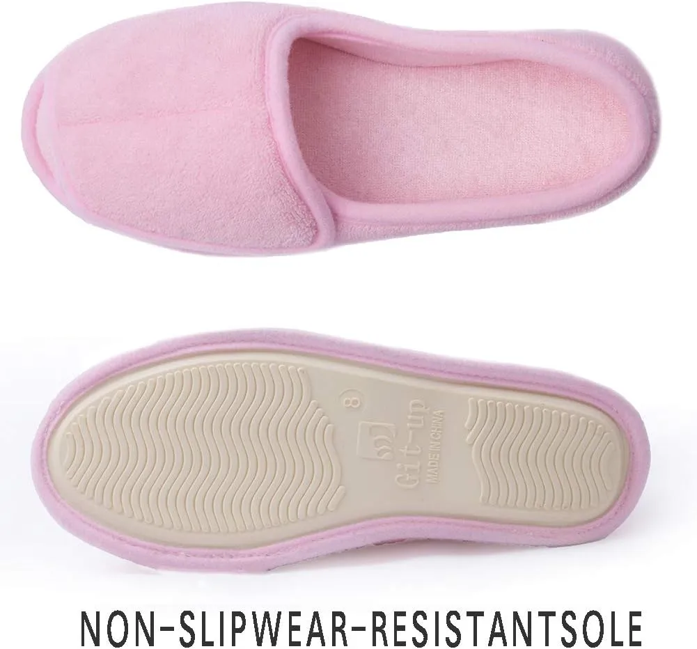 Git-up Women Diabetic Slippers/W Arthritis Edema Adjustable Closure Memory Foam House Shoes Open Toe Extra Wide