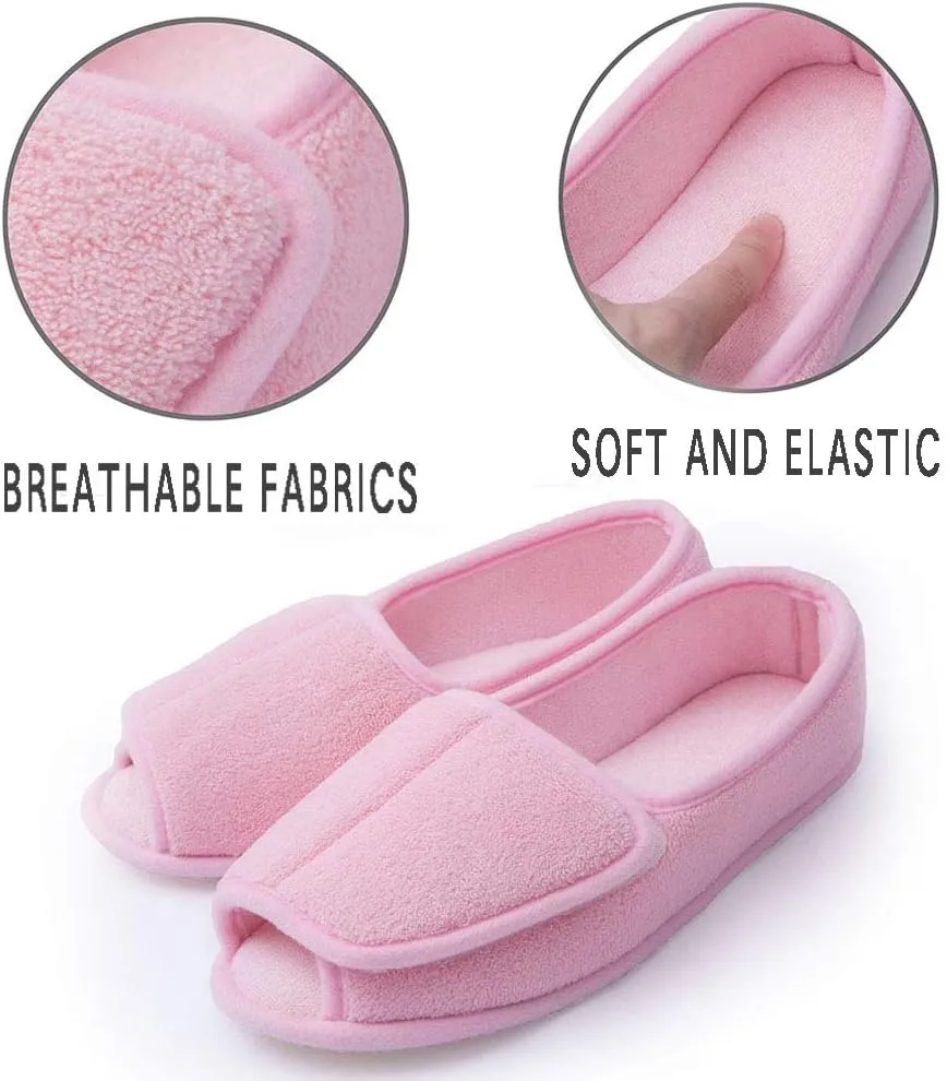 Git-up Women Diabetic Slippers/W Arthritis Edema Adjustable Closure Memory Foam House Shoes Open Toe Extra Wide