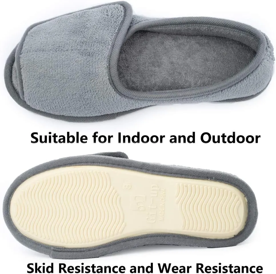 Git-up Women Diabetic Slippers/W Arthritis Edema Adjustable Closure Memory Foam House Shoes Open Toe Extra Wide