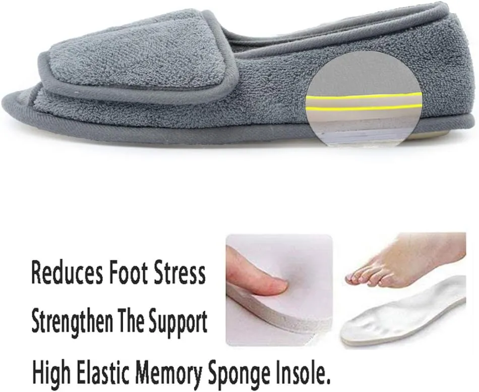 Git-up Women Diabetic Slippers/W Arthritis Edema Adjustable Closure Memory Foam House Shoes Open Toe Extra Wide