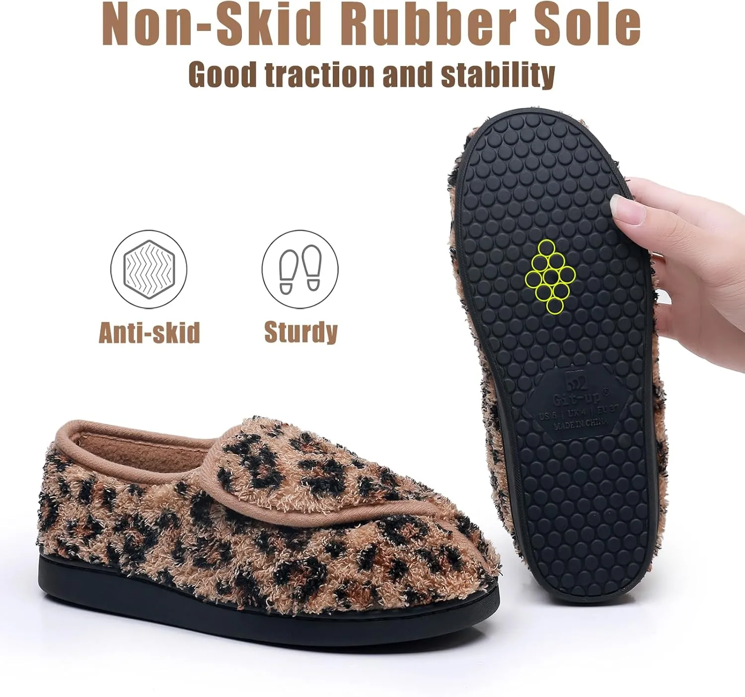 Git-up Women Memory Foam Diabetic Slippers Arthritis Edema Adjustable Closed Toe Swollen Feet Slippers Comfortable House Indoor Outdoor Shoes with Rubber Sole