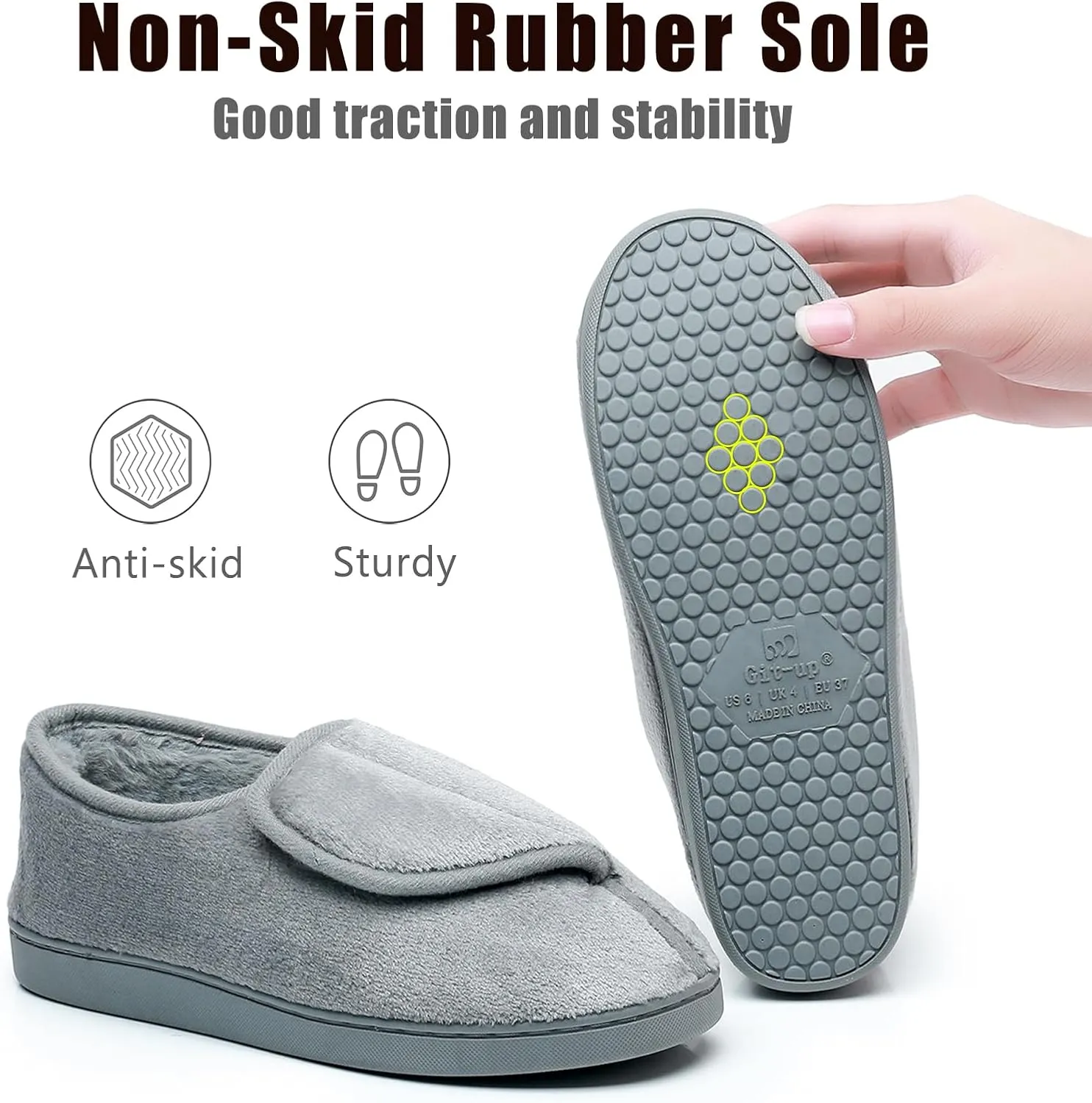 Git-up Women Memory Foam Diabetic Slippers Arthritis Edema Adjustable Closed Toe Swollen Feet Slippers Comfortable House Indoor Outdoor Shoes with Rubber Sole