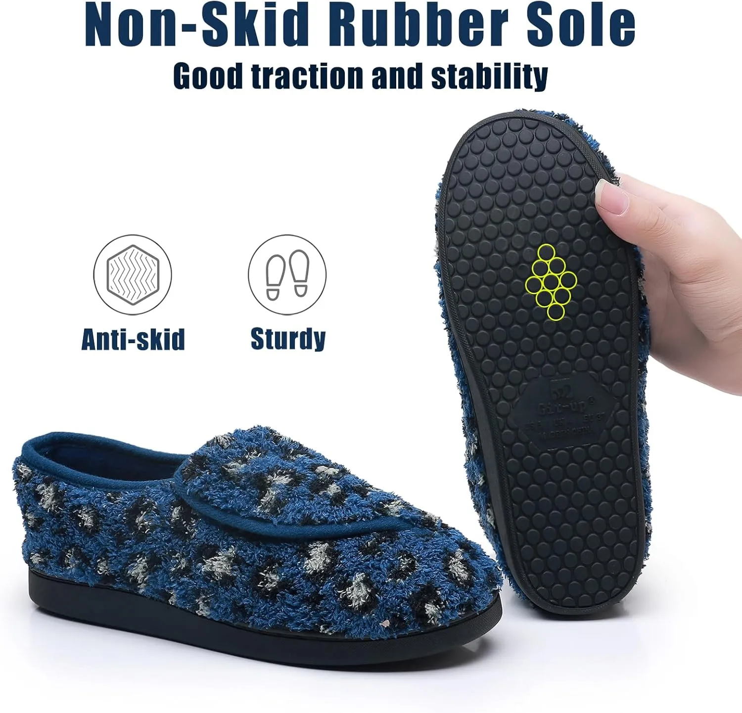 Git-up Women Memory Foam Diabetic Slippers Arthritis Edema Adjustable Closed Toe Swollen Feet Slippers Comfortable House Indoor Outdoor Shoes with Rubber Sole