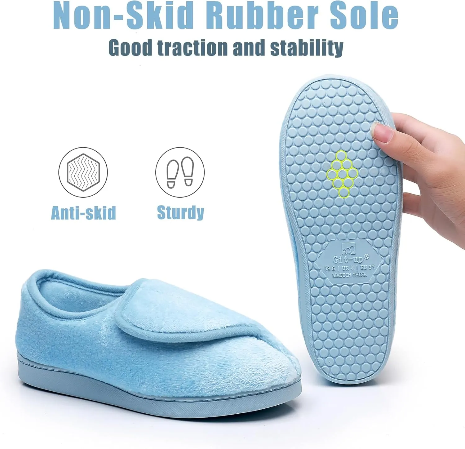 Git-up Women Memory Foam Diabetic Slippers Arthritis Edema Adjustable Closed Toe Swollen Feet Slippers Comfortable House Indoor Outdoor Shoes with Rubber Sole